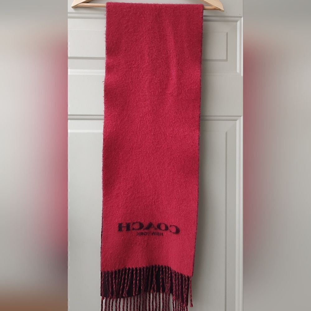 Authentic COACH 95% Wool 5% Cashmere Red & Charcoal Reversible Oblong Scarf